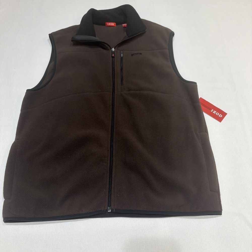 Izod Dark Brown W/Black Trim Vest NWT Size Medium 00140